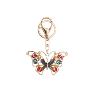 Colorful butterfly keychain with sparkling crystals and gold-plated metal for car keys