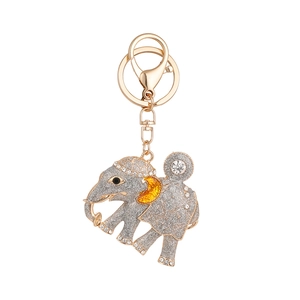 Porte-clés éléphant vintage avec strass colorés et finition dorée à paillettes
