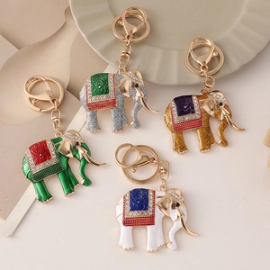 Fashion Zinc Alloy Enamel Elephant Keychain With Rhinestones Creative Animal Bag Charm For Women Car Key Ring Jewelry Gift
