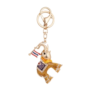 Golden Thai elephant keychain with sparkling rhinestones and colorful enamel details