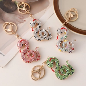 Porte-clés serpent du zodiaque en strass créatifs, quatre couleurs et fermoir doré