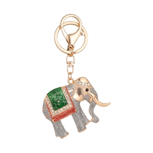 Sparkling elephant keychain with crystals and colorful enamel in gold alloy finish