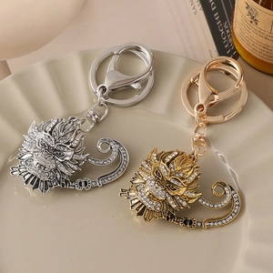 Chinese Monkey King metal keychains with sparkling rhinestones in gold and silver finish