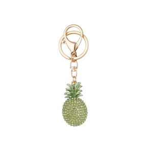 Sparkling pineapple keychain with green rhinestones and gold lobster clasp for bags