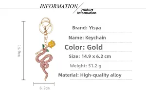 Detailed dimensions of the pink snake and yellow rose keychain with gold alloy finish
