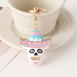 Porte-clés Squelette Mexicain Jour Des Morts Avec Chapeau Sombrero Coloré Alliage Strass Bijou De Sac Cadeau Halloween