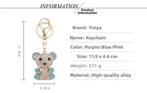 Detail view of rhinestone bear keychain with dimensions 11.9x4.6cm and weight 57.1g