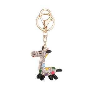 Bunter Giraffe-Schlüsselanhänger mit weißen Strasssteinen und farbigen Emaille-Punkten