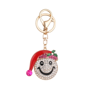 Creative Christmas snowman hat smiley keychain with rhinestones and lobster clasp