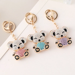 Cute Rhinestone Koala Keychain Alloy Gold Plated Animal Pendant Key Ring For Women Bags Car Backpack Charm Accessory Gift