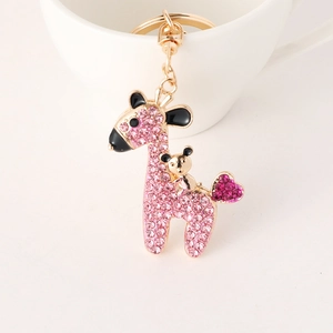Cute Rhinestone Giraffe Keychain Pendant Alloy Pink Deer Carrying Bear Key Chain For Women Girls Bag Charm Gift