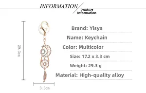 Detailed size specifications for the moon and sun dreamcatcher keychain with crystals