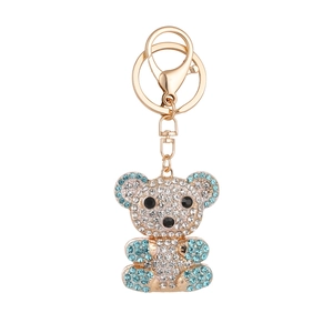 Sparkling crystal bear keychain with gold finish and rhinestone accents for bag charm
