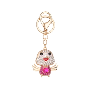 Goldene Eule Schlüsselanhänger mit rosa Kristallbauch und funkelnden Strasssteinen