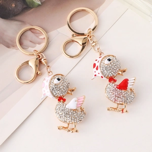Mignon Porte-clés Canard Dessin Animé Pendentif en Alliage Avec Strass Ornement de Sac pour Femmes Filles Cadeau