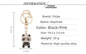 Detailed size specifications for the panda rhinestone keychain showing 10.2 x 2.6 cm dimensions