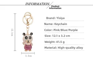 Detailed dimensions of the crystal panda keychain with pink rhinestones and gold alloy