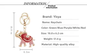 Detail showing dimensions and specs of crown elephant keychain with pink rhinestones