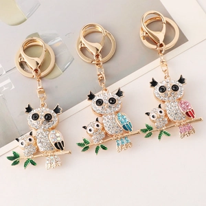 Porte-clés Hibou Créatif en Strass Anneau de Clé de Voiture en Alliage Pendentif de Sac Bijoux Animal Cadeau pour Femmes Filles
