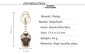 Detailed size specifications of the rhinestone baseball cap keychain with alloy finish