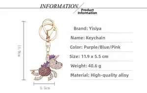 Dettagli su dimensioni e specifiche del portachiavi a forma di unicorno con strass viola