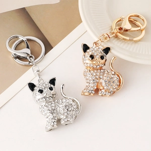 Portachiavi gatto con strass scintillanti placcati in oro e argento con moschettoni