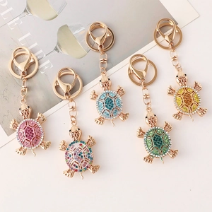 Zinc Alloy Rhinestone Turtle Keychain Creative Hollow Sea Turtle Bag Pendant Jewelry Gold Hollow Animal Key Ring For Gift