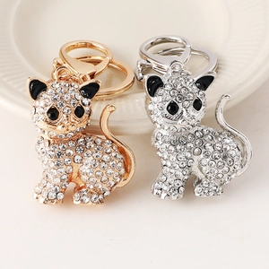 Portachiavi gatto con cristalli scintillanti in oro e argento per borse da donna