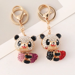 Süßer Cartoon Panda Herz Schlüsselanhänger Strass Legierung Schlüsselring Taschenanhänger Für Damen Kinder Auto Zubehör Geschenk