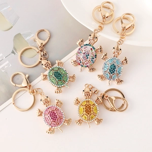 Creative turtle keychain set with crystal rhinestones in five vibrant colors for women