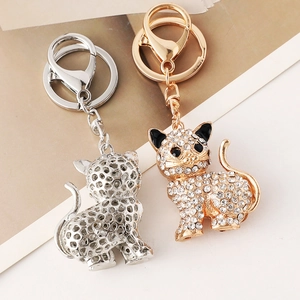 Set di portachiavi a gatto con strass e chiusura a moschettone per ciondoli da borsa