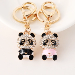 Cute Cartoon Panda Keychain With Rhinestones Alloy Animal Bag Charm Creative Car Key Ring Gift For Women Girls Jewelry