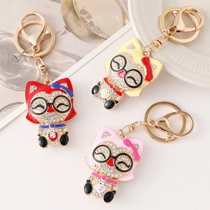 Mignon Porte-clés Renard Animal de Dessin Animé en Strass Alliage de Zinc Pendentif de Sac Étincelant Bijoux Cadeau pour Femmes Filles