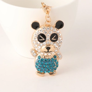 Cartoon panda keychain with sparkling rhinestones and golden alloy chain for bags