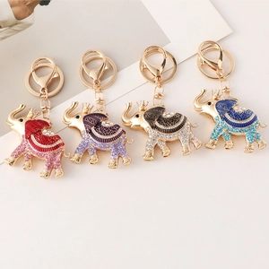 Cute Elephant Keychain With Crown Zinc Alloy Rhinestone Enamel Bag Charm For Women Travel Souvenir Animal Keyring Pendant
