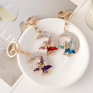 Creativo Angelo Luna Strass Portachiavi per Donna Ragazze Zaino Borsa Fascino Pendente in Metallo Moda Gioielli Regalo