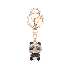 Sparkling rhinestone panda keychain in gold alloy with lobster clasp and keyring