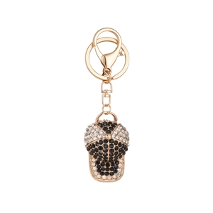 Sparkling rhinestone baseball cap keychain with gold plating and colorful crystals