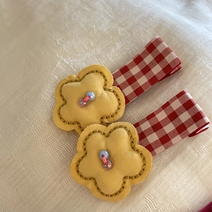 Cute candy-colored flower and square fabric hair clips with pearls for girls and kids