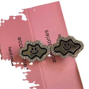 Y2K dopamine cloud hair clips with sparkling rhinestones and black smiley face design