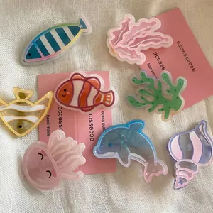 Simpatici Fermagli per Capelli in Acrilico Serie Oceano per Donne Ragazze Delfino Pesce Conchiglia Alghe Fatti a Mano Moda Dolce