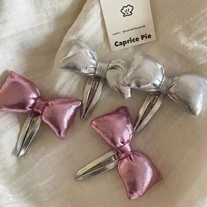 Pinces à Cheveux Nœud Texture Métallique Y2K pour Femmes Filles Style Doux Cool Dopamine Rose Argent Accessoires Cheveux