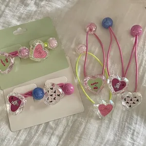 Élastiques à cheveux cœur en cristal coloré pour enfants avec breloques mignonnes