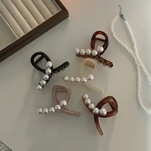 Eleganti Pinze per Capelli in Acetato per Donna Con Decorazioni in Künstliche Perle Sintetiche Tartarugato Nero Accessori per Capelli