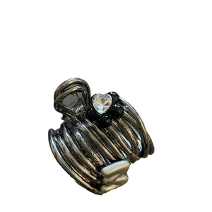 Elegant gunmetal floral hair claw clip with crystal heart and black bead accents