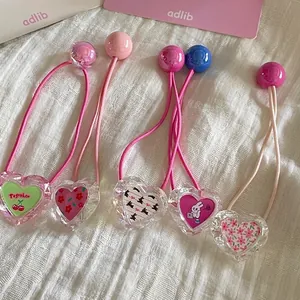 Attaches pour Cheveux en Cœur de Cristal Coloré Dopamine pour Enfants Filles Dessin Animé Mignon Corde à Cheveux en Caoutchouc Élastique Accessoires de Cheveux à Perles