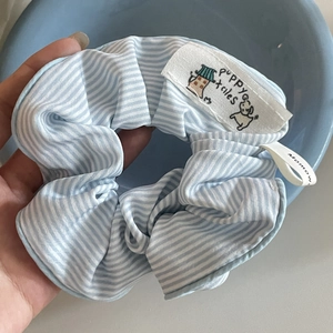 Chouchou à carreaux bleu et blanc pour femmes, accessoire cheveux style coréen tendance
