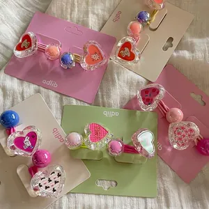 Élastiques à cheveux cœur en cristal coloré avec mignons motifs de lapin et fleurs