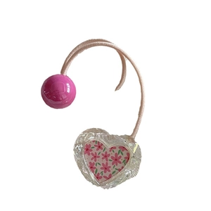 Élastique à cheveux rose avec pendentif coeur en cristal et perle pour filles et enfants