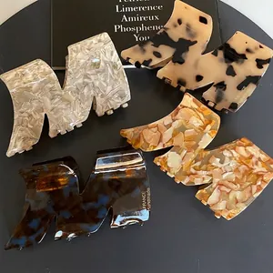 Women Handmade Cellulose Acetate Hair Claw Clip M Shape Large Shark Clip Tortoise Marble Texture Fashion Hair Accessories